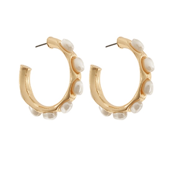 Baroque Pearl Station Hoops - Picture 1 of 1